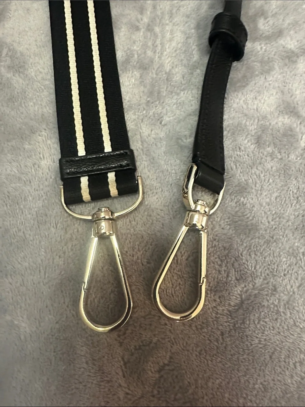 kate spade Black Leather Crossbody with Striped Canvas Strap